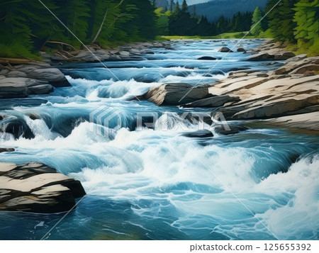 Scenic Mountain Stream With Cascading Clear Blue Water, the AI Image Generator, 125655392