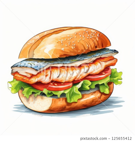 an AI Image Generator, Freshly Illustrated Sandwich with Vegetables 125655412