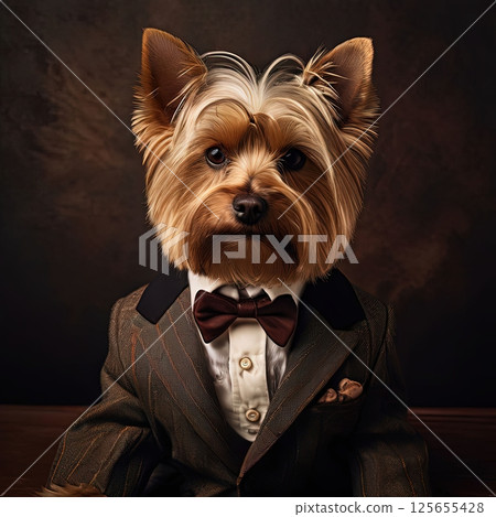 the AI Image Generator, Stylish Yorkshire Terrier Dressed in Formal Suit 125655428