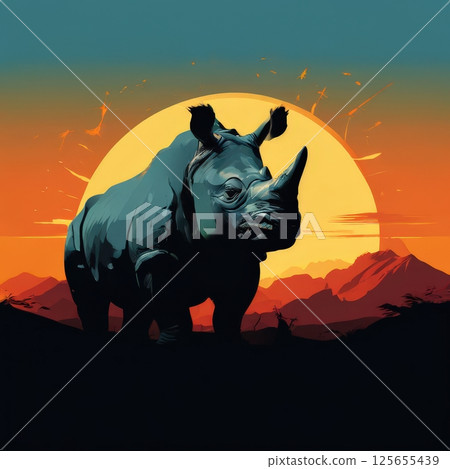 the AI Image Generator, Silhouette of a Rhino Against a Vibrant 125655439