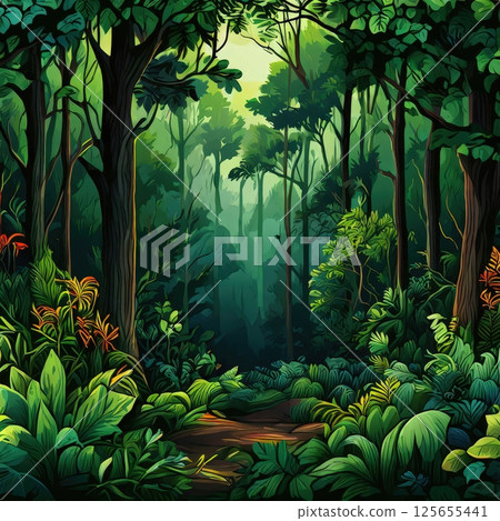 the AI Image Generator, Lush Green Tropical Forest with Dense Canopy 125655441