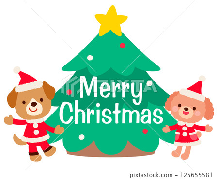 Cute dog Santa Claus Christmas logo 125655581