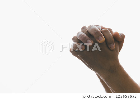 Close up prayer hand pray in church, Pastor pray to God. Christian life crisis prayer to god. Woman Pray for god blessing to wishing have better life. begging for forgiveness and believe in goodness. 125655652