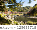 Koran bridge across Tomoe river at Korankei gorge during autumn season 125655718
