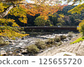 Kaorukaede bridge across Tomoe river at Korankei gorge during autumn season 125655720