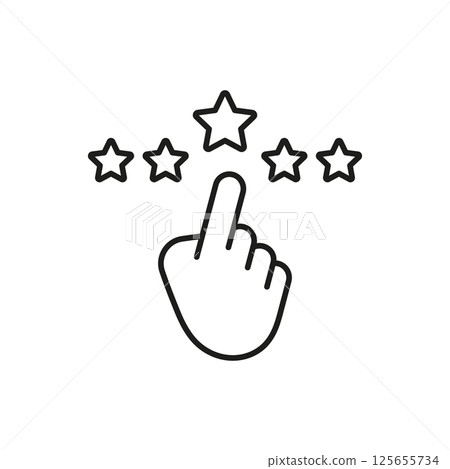 Hand Selecting Star Rating Line Icon. Customer Feedback, Review, And Satisfaction Evaluation Outline Symbol. User Experience And Quality Assessment. Editable Stroke. Isolated Vector Illustration 125655734