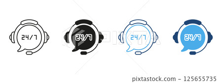 24 7 Customer Support Headset Icon Set. Round-The-Clock Service And Assistance Outline And Silhouette Symbol Collection. Call Center And Help Desk Communication. Isolated Vector Illustration 24 7 Customer Support Headset Icon Set. Round-The-Clock Service And Assistance Outline And Silhouette Symbol Collection. Call Center And Help Desk Communication. Isolated Vector Illustration 125655735