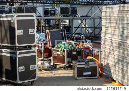 Stage equipment before the concert. Stage equipment before the concert. 125655749