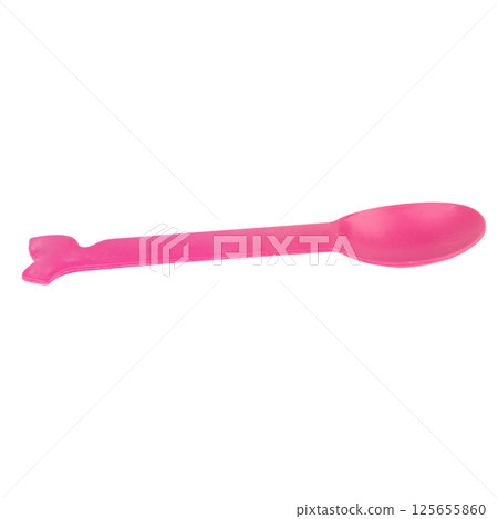 spoon pink plastic isolated on white background spoon pink plastic isolated on white background 125655860