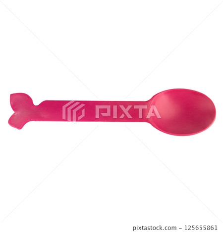 spoon pink plastic isolated on white background 125655861