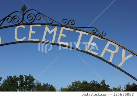 Cemetery Sign On Top of Metal Gate in Rural East Texas 125656098