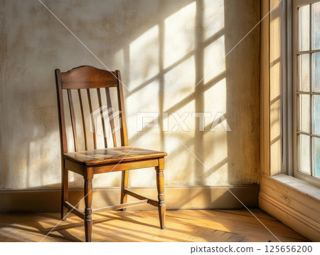 Wooden Chair Sunlight Room Corner Wall 125656200