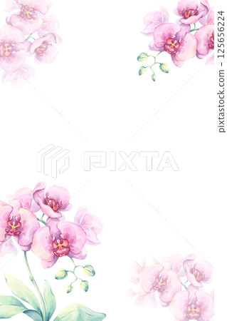 Pink orchid frame. Watercolor illustration on a white background. Soft botanical design with elegant blossoms. Airy flowers are perfect for cosmetic labels, thank you notes, wedding templates Pink orchid frame. Watercolor illustration on a white background. Soft botanical design with elegant blossoms. Airy flowers are perfect for cosmetic labels, thank you notes, wedding templates 125656224