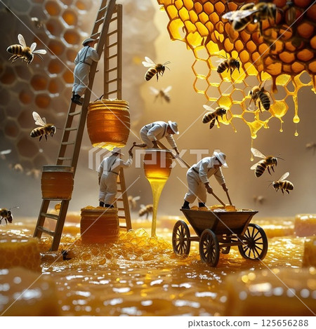 蜂蜜、工蜂和蜜蜂 125656288
