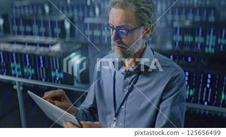 Big Data Center Professional Administrator Using Digital Tablet, Activating Servers Big Data Center Professional Administrator Using Digital Tablet, Activating Servers 125656499