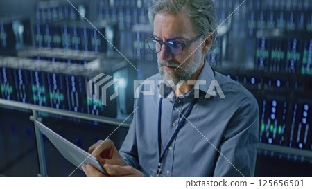 Big Data Center Professional Administrator Using Digital Tablet, Activating Servers Big Data Center Professional Administrator Using Digital Tablet, Activating Servers 125656501