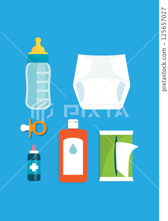 Baby nursing or health care and hygiene products vector Illustration. 125657027