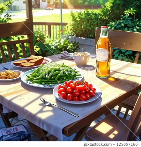Snap peas, beer and summer 125657160