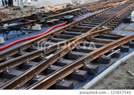 Urban tram line rails reconstruction in Prague Urban tram line rails reconstruction in Prague 125657549