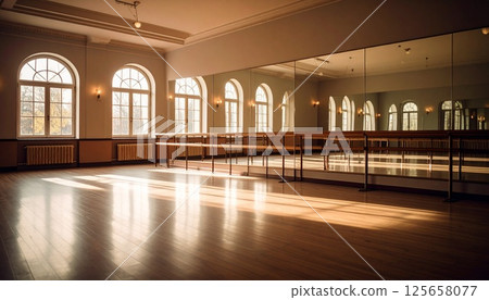 Quiet ballet studio with sunlight streaming in 3 125658077