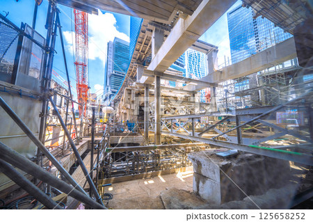 Tokyo cityscape in Japan May West Exit... Goodbye West Exit... You can see the West Exit redevelopment site... In the background is the Yamanote Line platform 125658252