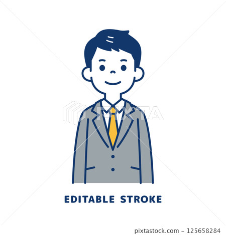 向量圖的一位身著西裝的微笑年輕男子_線條寬度可編輯 125658284