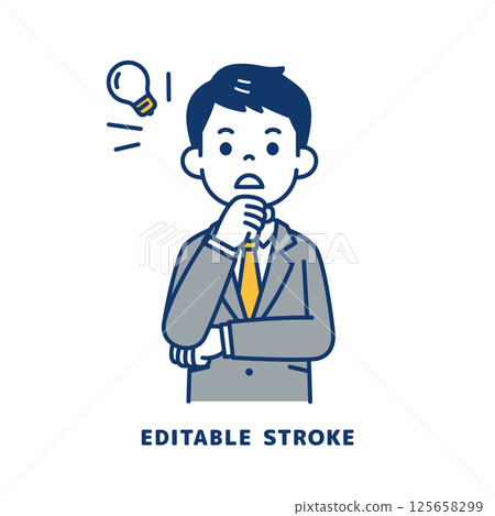 Vector illustration of a young man in a suit with an idea - line width editable Vector illustration of a young man in a suit with an idea - line width editable 125658299