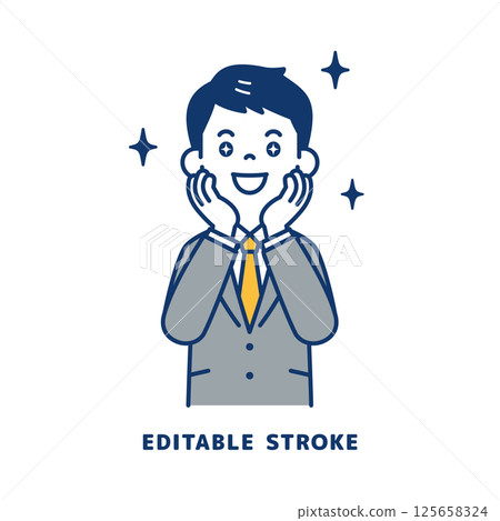 Vector illustration of a young man in a suit with shining eyes and joy_Line width can be edited Vector illustration of a young man in a suit with shining eyes and joy_Line width can be edited 125658324