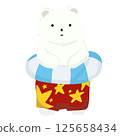 Playful polar bear in colorful swimwear at a pool cartoon illustration summer vibes whimsical art 125658434