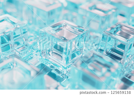 Transparent glass cubes floating against clear blue sky, concept background 125659138