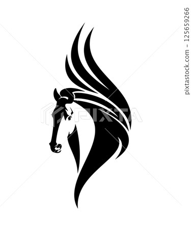 black and white vector tribal style design of magic winged pegasus horse 125659266