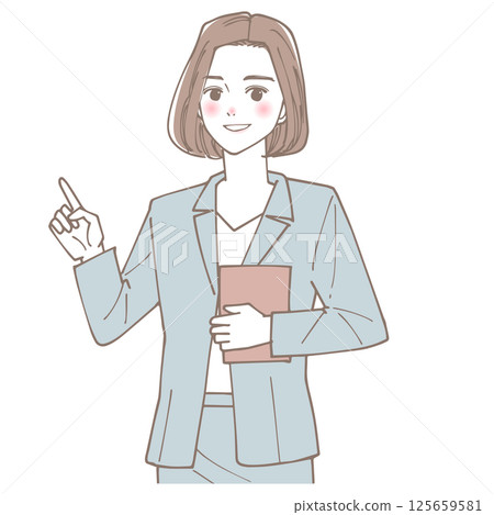 A young female office worker explaining something with her index finger up 125659581