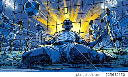 Soccer player performing a goal performance 125659650