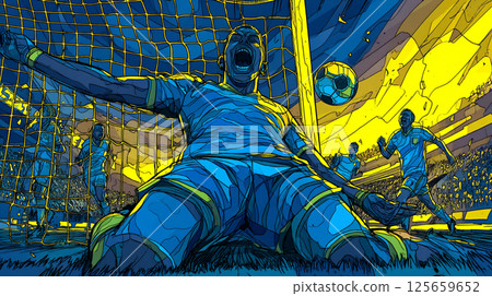 Soccer player performing a goal performance 125659652