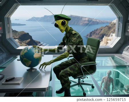 Spectacular view from the Mantisman spaceship, Santorini Spectacular view from the Mantisman spaceship, Santorini 125659715