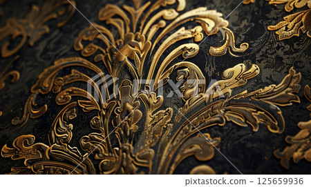 A richly detailed damask pattern adorns this luxurious velvet fabric, showcasing intricate designs and elegance. A richly detailed damask pattern adorns this luxurious velvet fabric, showcasing intricate designs and elegance. 125659936