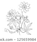 Passion Flower Branch Drawn In Line Art Style 125659984