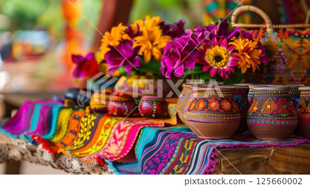The ethnic festival boasts vibrant decor, traditional attire, music, dance, and cuisine, celebrating cultural heritage. 125660002