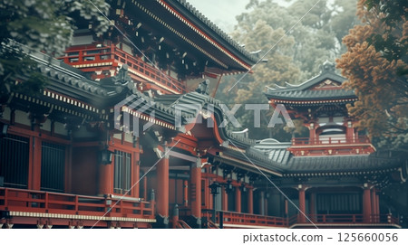 A Japanese temple with ornate architecture showcases traditional craftsmanship and cultural heritage. 125660056