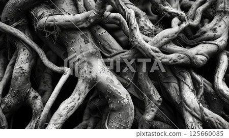 Natural knot patterns, like tangled vines and woven tree roots, show nature's fascinating geometry. 125660085