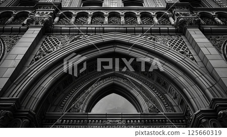 Black-and-white architectural photography reveals the artistry of structures through intricate details and light. 125660319