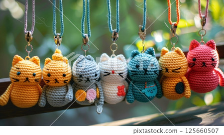 Amigurumi keychains are cute, detailed, and practical, perfect as accessories or gifts. Amigurumi keychains are cute, detailed, and practical, perfect as accessories or gifts. 125660507