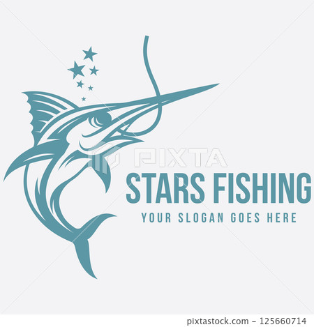 Blue marlin fishing vector logo design Blue marlin fishing vector logo design 125660714