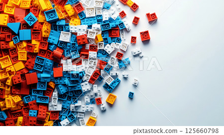 Lego blocks scattered across the scene. AI Generated. Lego blocks scattered across the scene. AI Generated. 125660798