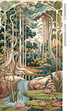 Abstract painting on a forest theme Abstract painting on a forest theme 125660969