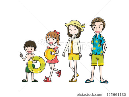 夏天一家人在海裡游泳 125661180