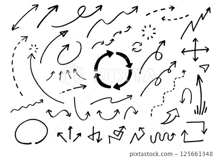 Hand drawn arrows set. Various types of cursors. Vector illustration. 125661348