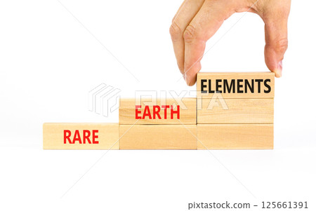 Rare earth elements symbol. Concept words Rare earth elements on beautiful wooden block. Businessman's hand. Beautiful white background. Business and rare earth elements concept. Copy space. Rare earth elements symbol. Concept words Rare earth elements on beautiful wooden block. Businessman's hand. Beautiful white background. Business and rare earth elements concept. Copy space. 125661391