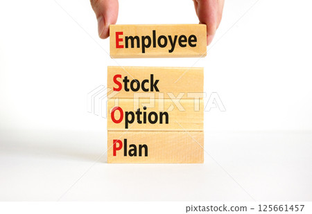 ESOP Employee Stock Option Plan symbol. Concept word ESOP Employee Stock Option Plan on beautiful blocks. Beautiful white background. Business ESOP Employee Stock Option Plan concept. Copy space. ESOP Employee Stock Option Plan symbol. Concept word ESOP Employee Stock Option Plan on beautiful blocks. Beautiful white background. Business ESOP Employee Stock Option Plan concept. Copy space. 125661457