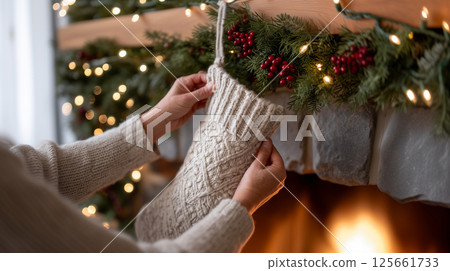 Warm and Cozy Holiday Scene Decorating for Christmas Eve Warm and Cozy Holiday Scene Decorating for Christmas Eve 125661733